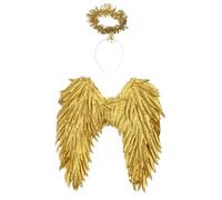 FEESHOW Feather Angel Wing with Headband Cosplay Costumes Accessories for Christmas Halloween Carnival Party Gold One Size