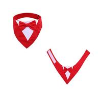 FEESHOW Formal Pet Tuxedo Collar With Bow Tie Wedding Birthday Party Bandana Costume Adjustable Hook Loop For Small Medium Cats Red S