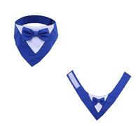 FEESHOW Formal Pet Tuxedo Collar With Bow Tie Wedding Birthday Party Bandana Costume Adjustable Hook Loop For Small Medium Cats Blue XS
