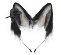 FEESHOW Fox Ears Headband Plush Cat Ear Hairband Animal Cosplay Hair Hoop for Halloween Themed Party Black Gray One Size