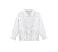 FEESHOW Girls School Uniform Shirts Kids Ruffled Button Down Shirt Long Sleeve Oxford Blouse Tops Type A 5-6 Years