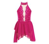 FEESHOW Girls Shiny Lyrical Dance Dress Sleeveless Backless Ballet Jazz Modern Contemporary Costume Dancewear Hot Pink 11-12 Years