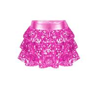 FEESHOW Girls Sparkle Dance Skirt Sequin Tiered Ruffle Mini Skorts Jazz Hip Hop Dancing Costume Party Skirt Hot Pink 11-12 Years