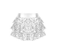 FEESHOW Girls Sparkle Dance Skirt Sequin Tiered Ruffle Mini Skorts Jazz Hip Hop Dancing Costume Party Skirt Silver 11-12 Years