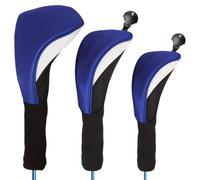 FEESHOW Golf Protective Head Sleeve, Classic Design for Driver 1 3 5 Fairway Wood Clubs Blue White 3pcs One Size