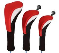 FEESHOW Golf Protective Head Sleeve, Classic Design for Driver 1 3 5 Fairway Wood Clubs Red White 3pcs One Size