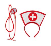 FEESHOW Halloween Nurse Costume Cosplay Nurse Hat Pocket Insert Red White A One Size