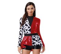 FEESHOW Halloween Witch Costumes for Womens Metallic Shiny Spotty Patchwork Built-in Shorts A-line Dress Red S