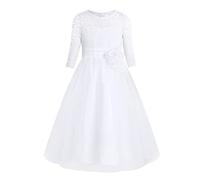 FEESHOW Kids Flower Girls Dress Floral Lace Communion Wedding Dress for Bridesmaid Ballroom Prom Party Pageant Evening Gowns White 10 Years