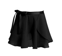 FEESHOW Kids Girls Basic Classic Ballet Wrap Skirt Dance Chiffon Pull On Dance Leotards Tutu Dancewear Black 8-12 Years