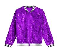 FEESHOW Kids Girls Boys Sequin Jacket Long Sleeve Sparkly Bomber Tops Hip Hop Disco Party Outfits 6-16Years Purple 11-12 Years