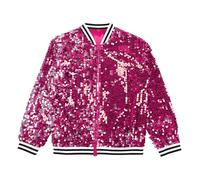 FEESHOW Kids Girls Boys Sequin Jacket Long Sleeve Sparkly Bomber Tops Hip Hop Disco Party Outfits 6-16Years Hot Pink A 5-6 Years