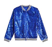 FEESHOW Kids Girls Boys Sequin Jacket Long Sleeve Sparkly Bomber Tops Hip Hop Disco Party Outfits 6-16Years Royal Blue 11-12 Years