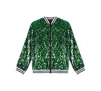 FEESHOW Kids Girls Boys Sequin Jacket Long Sleeve Sparkly Bomber Tops Hip Hop Disco Party Outfits 6-16Years Green A 9-10 Years