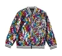 FEESHOW Kids Girls Boys Sequin Jacket Long Sleeve Sparkly Bomber Tops Hip Hop Disco Party Outfits 6-16Years Colorful A 5-6 Years