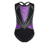 FEESHOW Kids Girls Gymnastics Leotard Sleeveless Cross Back Bodysuit Shiny Ballet Dance Unitard Biketard One Piece Light Purple 11-12 Years
