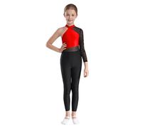 FEESHOW Kids Girls Long Sleeve Spandex Leotard Unitard Catsuit Full Length Bodysuit Jumpsuit Dance wear Costume Red 15-16 Years