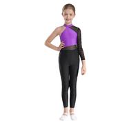 FEESHOW Kids Girls Long Sleeve Spandex Leotard Unitard Catsuit Full Length Bodysuit Jumpsuit Dance wear Costume Purple 13-14 Years