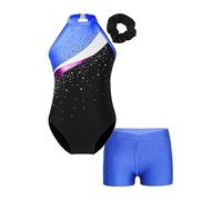 FEESHOW Kids Girls Shiny Sleeveless Gymnastic Leotards Biketard with Shorts Hair Band Set Ballet Dance Unitard Swimsuit