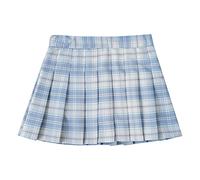 FEESHOW Kids School Uniform Skirt Girls High Waist Pleated Skirt Plaid A-line Tennis Skater Tartan Casual Mini Short Skirts Sky Blue 9-10 Years