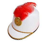 FEESHOW Majorette Hat Drum Band Toy Soldier Hats Knight Drummer Performing Cap with Feather for Adult Kids Cosplay Party White One Size