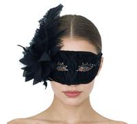FEESHOW Masquerade Mask for Women Shiny Feather Mardi Gras Venetian Mask for Costume Accessory Black D One Size