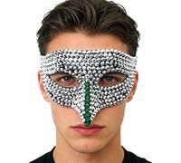 FEESHOW Masquerade Rhinestones Half Face Mask for Men Women Halloween Decor Festival Gear for Dance Party Green One Size