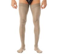 FEESHOW Men Oil Glossy Stretchy Socks Thigh-High Mesh Stockings Footed Tights Sissy Underwear Grey One Size