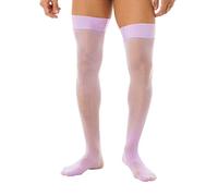 FEESHOW Men Oil Glossy Stretchy Socks Thigh-High Mesh Stockings Footed Tights Sissy Underwear Lavender One Size