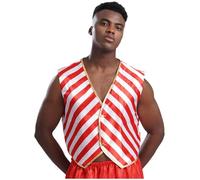 FEESHOW Mens Adult Christmas Candy Cane Cosplay Waistcoat Color Block Stripe V Neck Sleeveless Vest Red&White M
