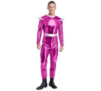 FEESHOW Mens Alien Space Robot Galaxy Warrior Astronaut Cosplay Costume Shiny Metallic Halloween Jumpsuit Hot Pink X-Large