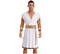 FEESHOW Mens Ancient Greek God Short Toga Roman Zeus Costume Outfits Halloween Fancy Dress With Cuffs White M