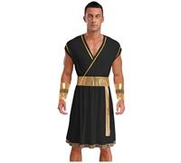 FEESHOW Mens Ancient Greek God Short Toga Roman Zeus Costume Outfits Halloween Fancy Dress With Cuffs Black XL