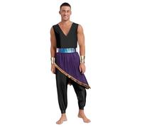 FEESHOW Men's Arabian Prince Costume Fairy Tale Suits Halloween Cosplay Party Stage Performance Jumpsuits Black M
