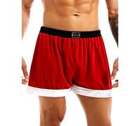 FEESHOW Mens Flannel Christmas Santa Claus Costume Holiday Boxer Shorts Stretch Loungewear