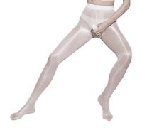 FEESHOW Mens Glossy See-Through Stretchy Pantyhose Contour Pouch Tights Sheer Leggings Skinny Pants White One Size