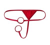 FEESHOW Mens Ice Silk Open Pouch Thongs T-Back Low Rise Tangas Bikini Briefs Mini Underwear Red OneSize