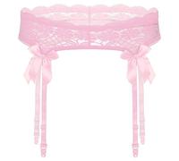 FEESHOW Mens Lace Sheer Suspenders Sissy Crossdress Thigh-Highs Garter Belt for Stockings Underwear Pink One Size