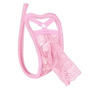 FEESHOW Mens Lingerie Mesh Sheer Bulge Pouch C-String Thong C-Strap T-Back Briefs Underwear Type C Pink One Size