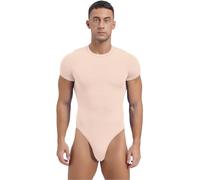 FEESHOW Mens Short Sleeve Mankini Bodysuit High Cut Thongs Leotard Tops Workout Rompers Undershirts Pink XL