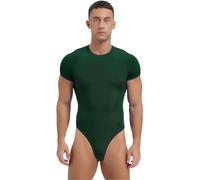 FEESHOW Mens Short Sleeve Mankini Bodysuit High Cut Thongs Leotard Tops Workout Rompers Undershirts Green XXL