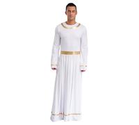 FEESHOW Mens Toga Costume Praise Worship Robe Long Sleeve High Waist Loose Robe For Church Pray Festival White M