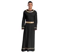 FEESHOW Mens Toga Costume Praise Worship Robe Long Sleeve High Waist Loose Robe For Church Pray Festival Black M