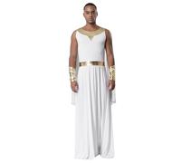 FEESHOW Mens Toga Costume Warrior Gown Robe Halloween Greek God Roman Hercules Costume White 3XL