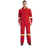 FEESHOW Men's Work Overalls Hi Vis Coveralls Long Sleeve Mechanics Jumpsuit Reflective Safety Workwear Red XL