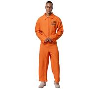 FEESHOW Orange Jumpsuit Women Mens Halloween Inmate Costumes Prison Bodysuits Prisoner Jail Criminal Adult Jumpsuit Orange A S