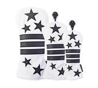 FEESHOW PU Waterproof Star Stripe Golf Head Cover Full Protection for Wood UT Club White 1 3 UT 3pcs/set One Size