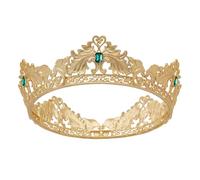 FEESHOW Queen Tiara Prince Diadem Medieval Headwear Crowns Accessories for Valentine’s Day Wedding Party Gift Gold Green One Size