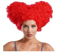 FEESHOW Red Heart Queen Beehive Wig for Women Short Curly Red Wigs Anime Synthetic Wigs Cosplay Wig Red One Size