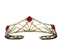 FEESHOW Retro Alloy Rhinestone Crown Vintage King Queen Tiara Crystal Headpiece for Women Men Party Pageant Wedding Prom Antique Gold&Red One Size